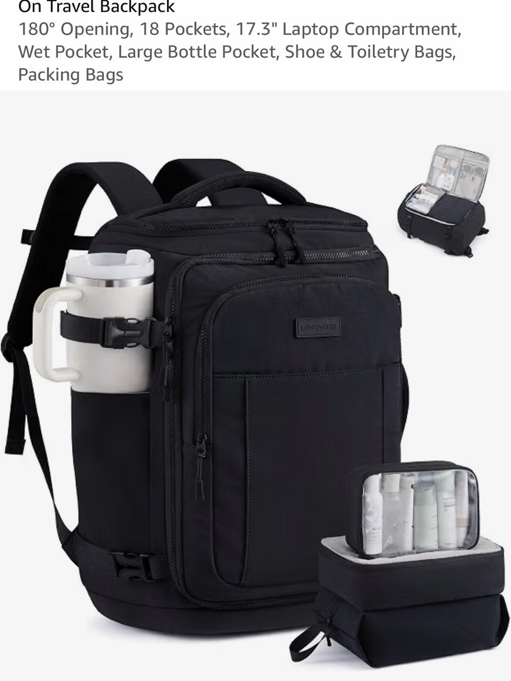 Lovevook Black Travel Carry-on – Multi-Compartment Unisex BackPack 40L